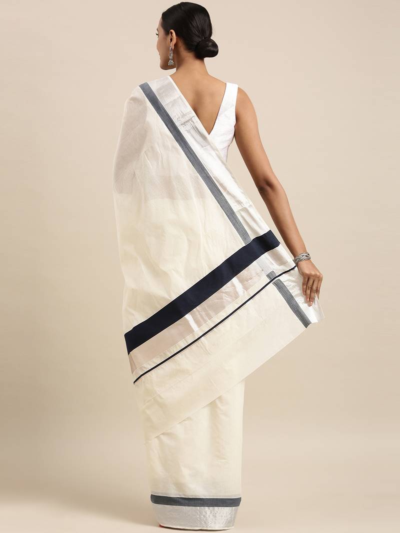 white pure cotton woven saree with blouse