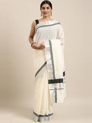 white pure cotton woven saree with blouse 1