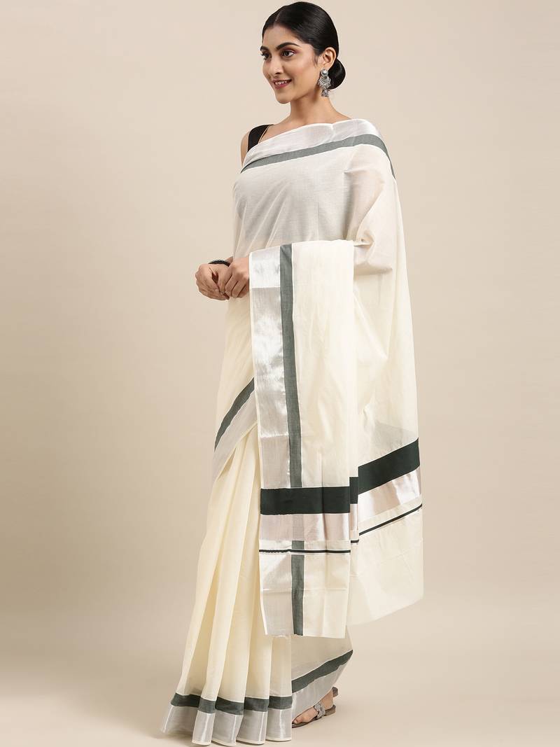 white pure cotton woven saree with blouse