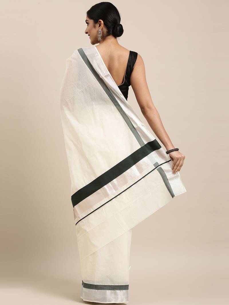 white pure cotton woven saree with blouse