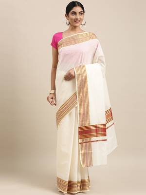 white pure cotton woven saree with blouse 1