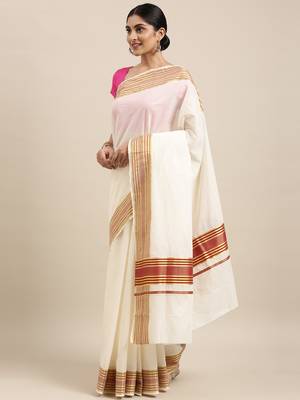 white pure cotton woven saree with blouse 2