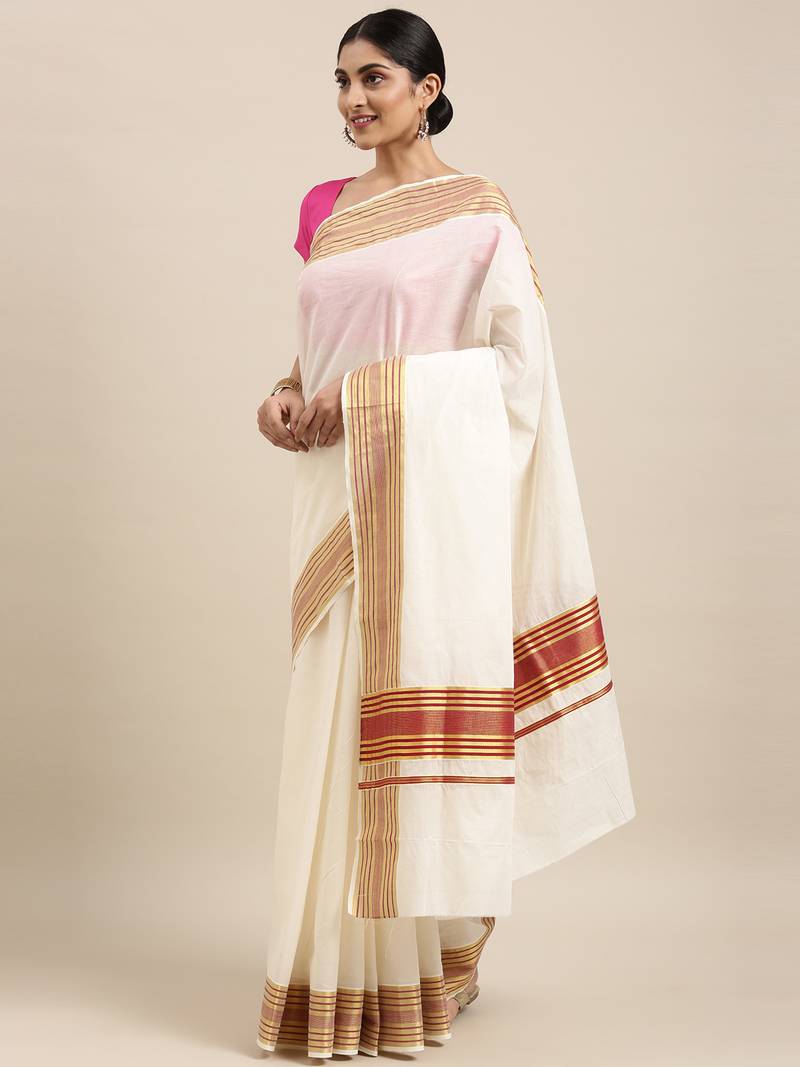 white pure cotton woven saree with blouse