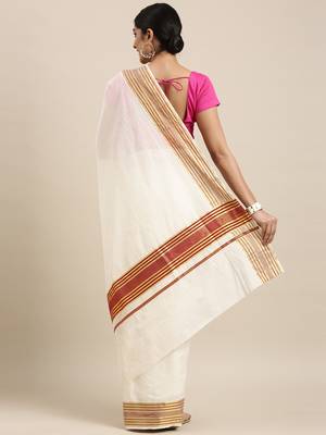 white pure cotton woven saree with blouse 3
