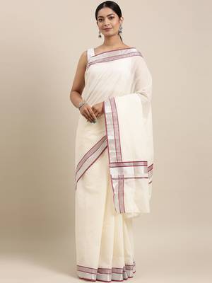 white pure cotton woven saree with blouse 1