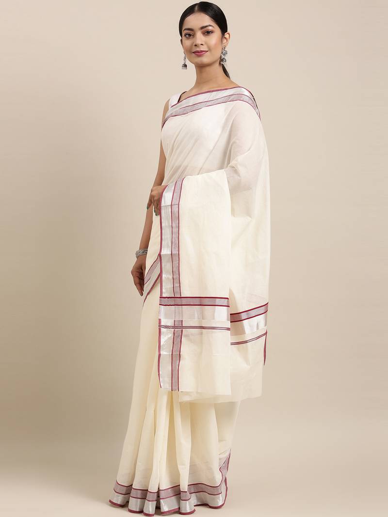 white pure cotton woven saree with blouse