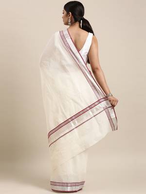 white pure cotton woven saree with blouse 3