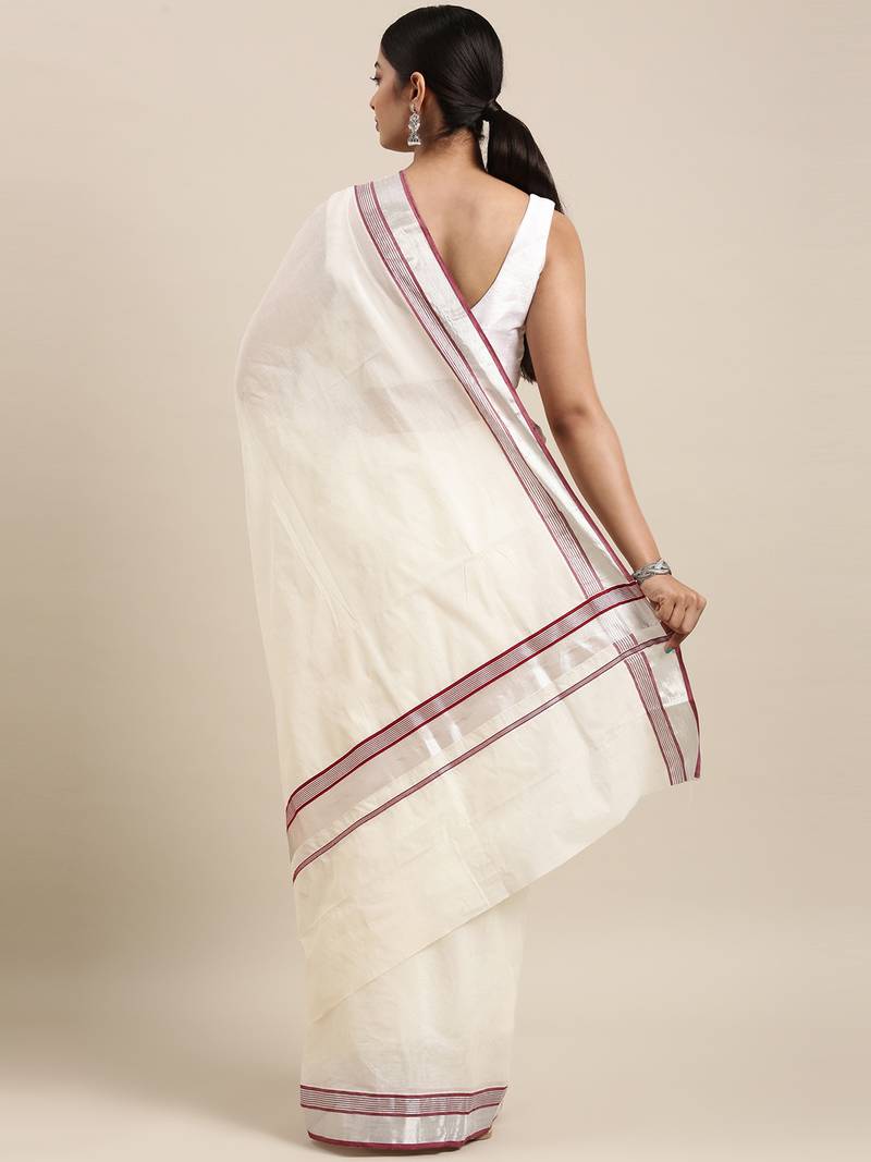 white pure cotton woven saree with blouse