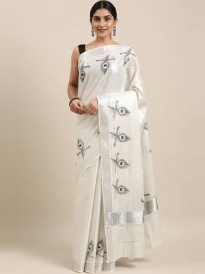 white pure cotton woven saree with blouse 1