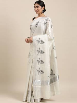 white pure cotton woven saree with blouse 2