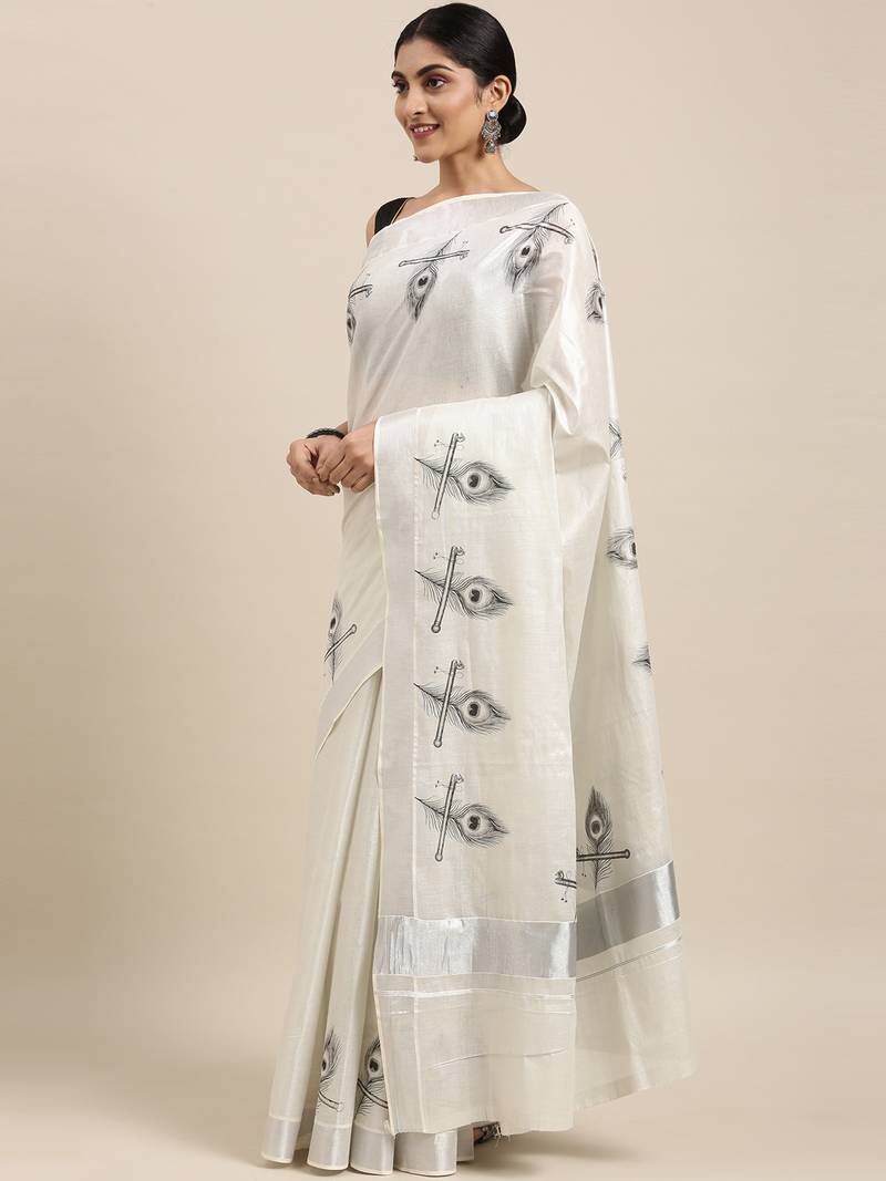 white pure cotton woven saree with blouse