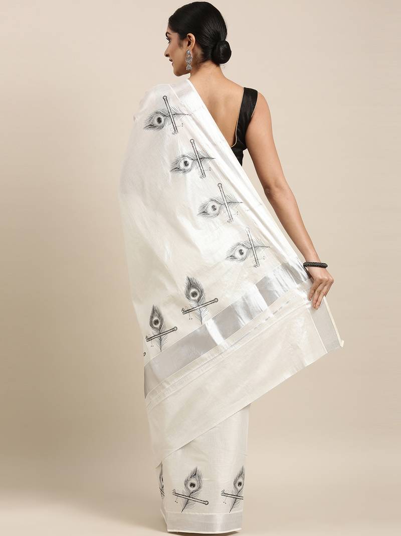 white pure cotton woven saree with blouse