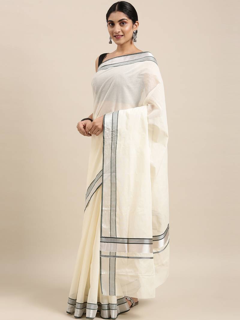 white pure cotton woven saree with blouse