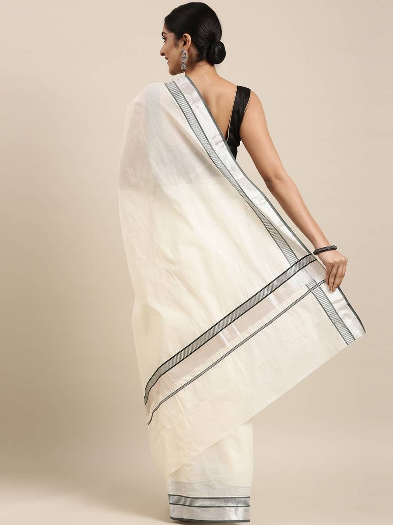 white pure cotton woven saree with blouse