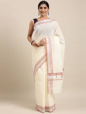 white pure cotton woven saree with blouse 1
