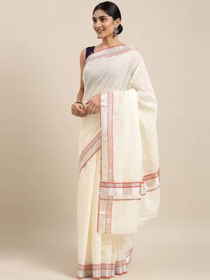 white pure cotton woven saree with blouse 2