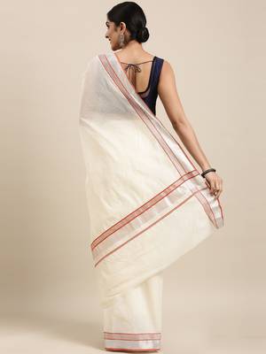 white pure cotton woven saree with blouse 3