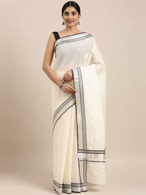 white pure cotton woven saree with blouse 1