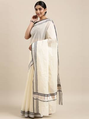 white pure cotton woven saree with blouse 2