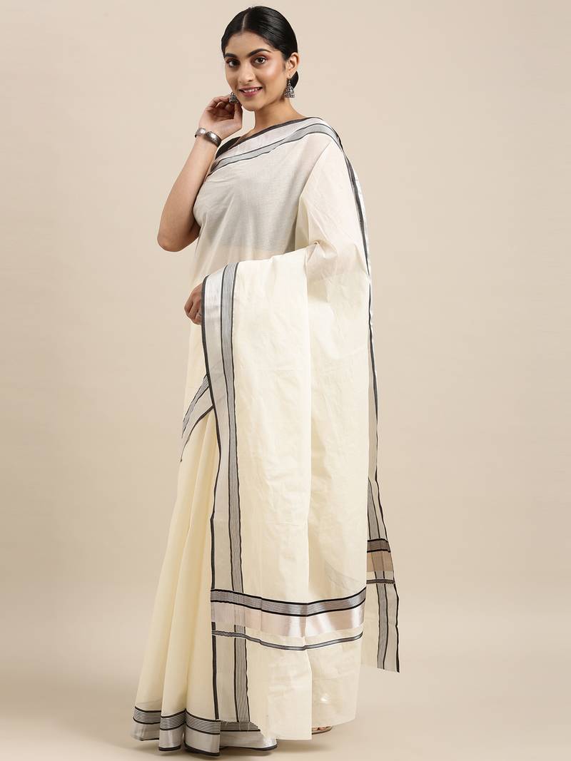 white pure cotton woven saree with blouse
