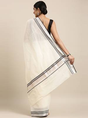 white pure cotton woven saree with blouse 3