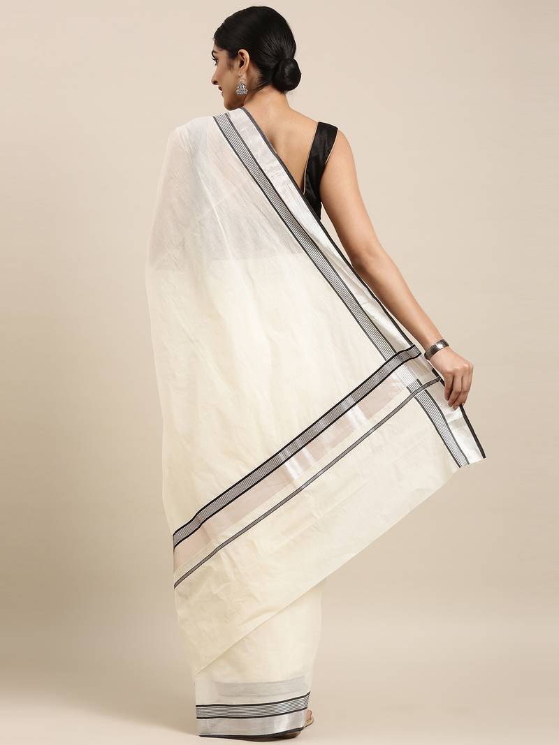 white pure cotton woven saree with blouse