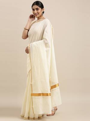 white pure cotton woven saree with blouse 2