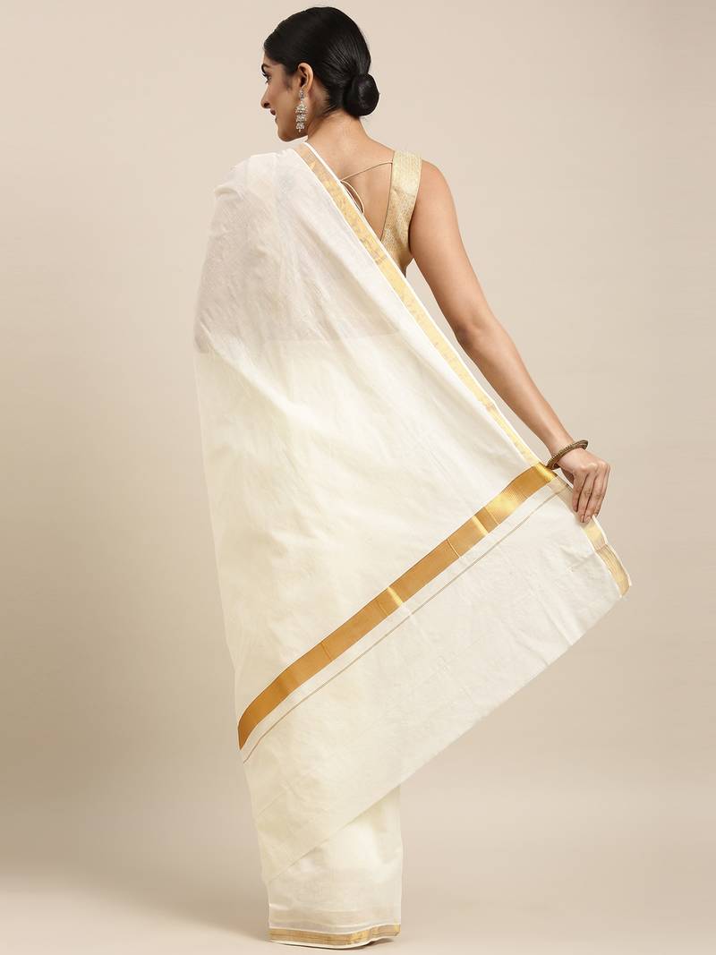 white pure cotton woven saree with blouse