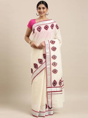 white pure cotton woven saree with blouse 1