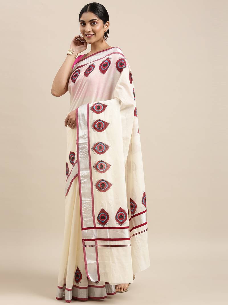 white pure cotton woven saree with blouse