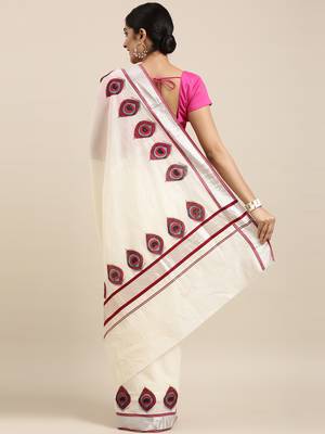 white pure cotton woven saree with blouse 3