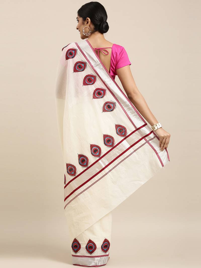 white pure cotton woven saree with blouse