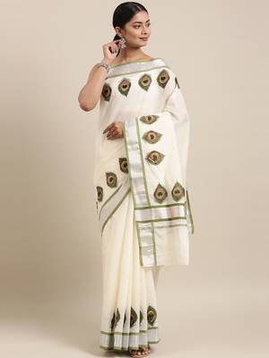 white pure cotton woven saree with blouse 1