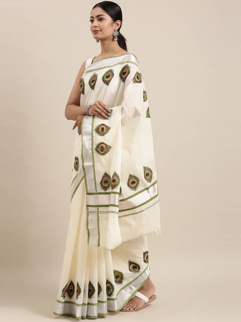 white pure cotton woven saree with blouse