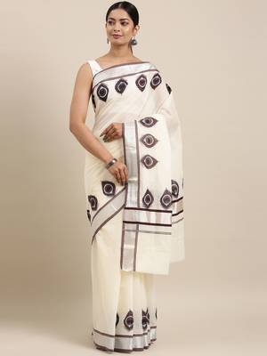 white pure cotton woven saree with blouse 1