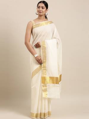 white pure cotton woven saree with blouse 1