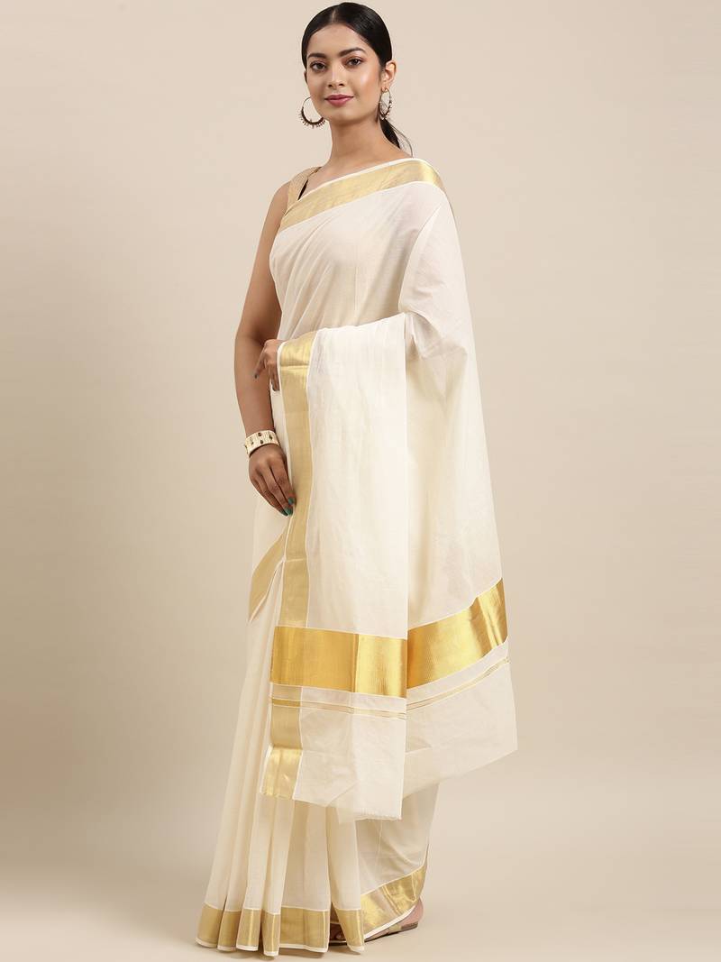 white pure cotton woven saree with blouse