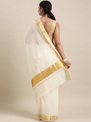 white pure cotton woven saree with blouse 3