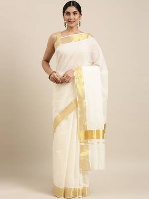white pure cotton woven saree with blouse 1