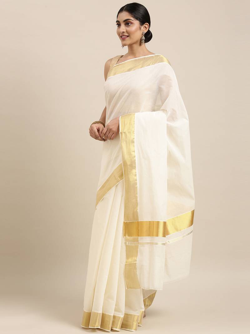 white pure cotton woven saree with blouse