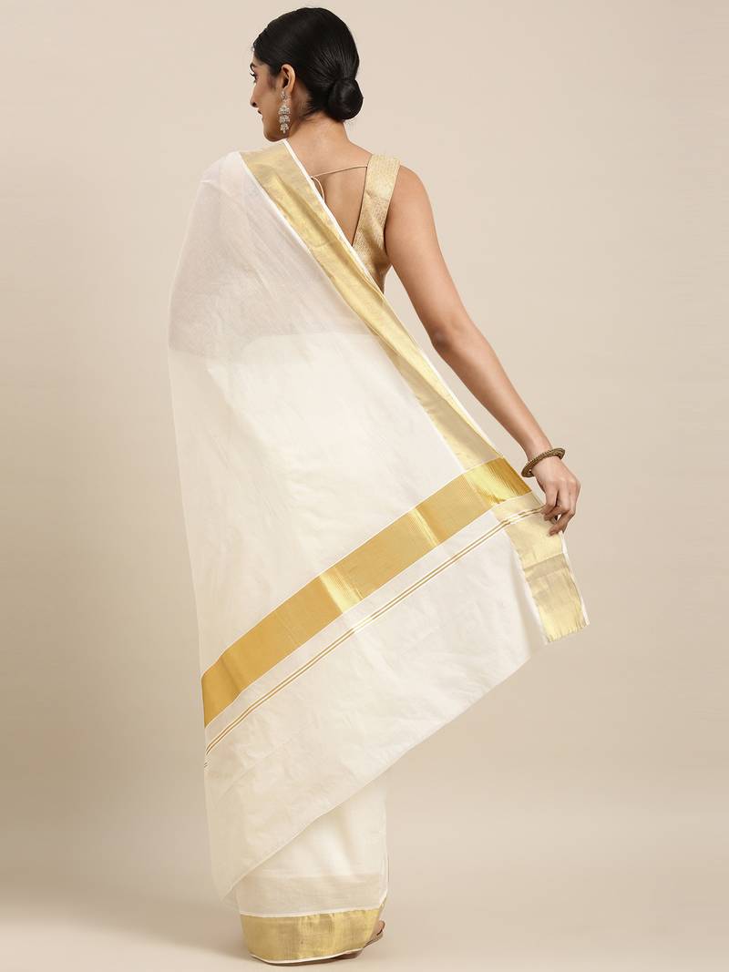 white pure cotton woven saree with blouse