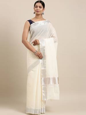white pure cotton woven saree with blouse 1