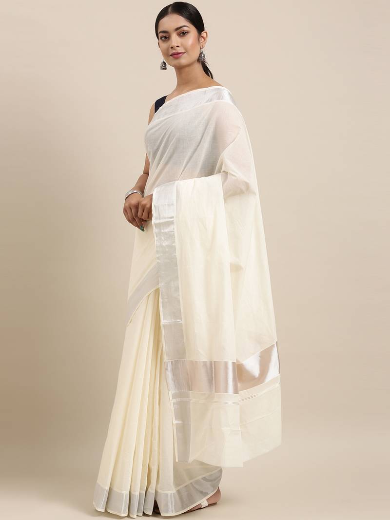 white pure cotton woven saree with blouse