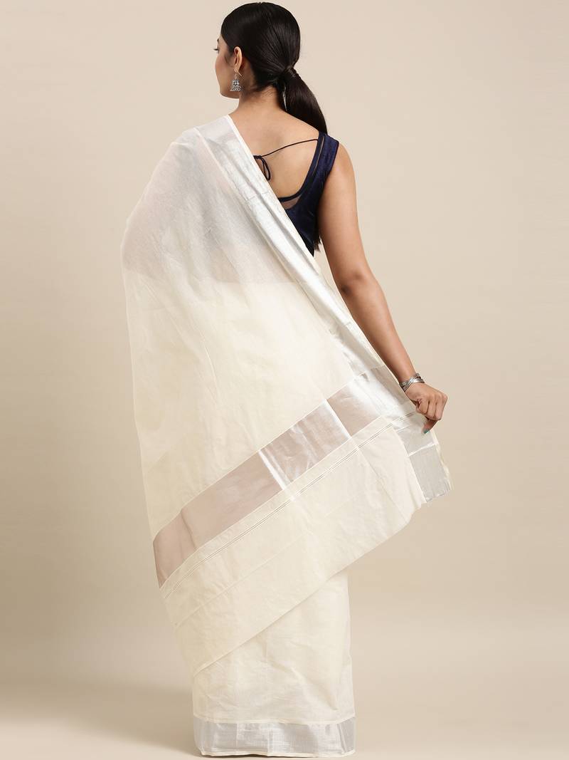white pure cotton woven saree with blouse