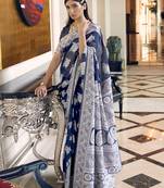 Blue woven silk blend saree with blouse