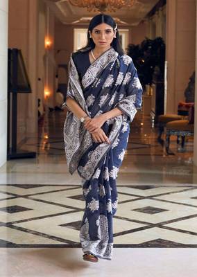 Blue woven silk blend saree with blouse 2