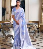 Purple woven silk blend saree with blouse