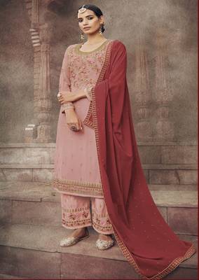 Pink embroidered georgette salwar 1