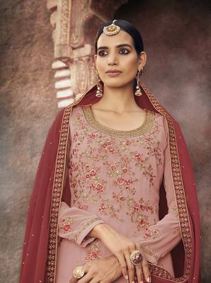 Pink embroidered georgette salwar 2