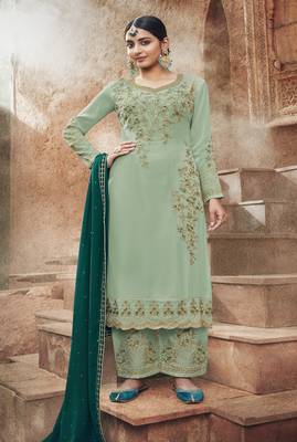 Light-sea-green embroidered georgette salwar 1